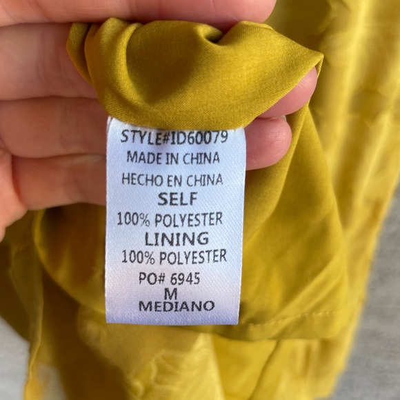 ORANGE CREEK Mustard Yelllw Textured Floral Chiffon Ruffle V Neck Midi Dress M - Picture 7 of 9